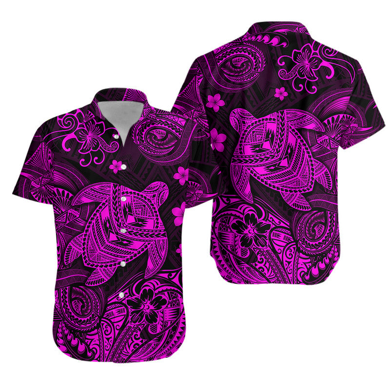 Hawaii Turtle Polynesian Matching Dress and Hawaiian Shirt Matching Couples Outfit Plumeria Flower Unique Style Pink LT8 No Dress Pink - Polynesian Pride