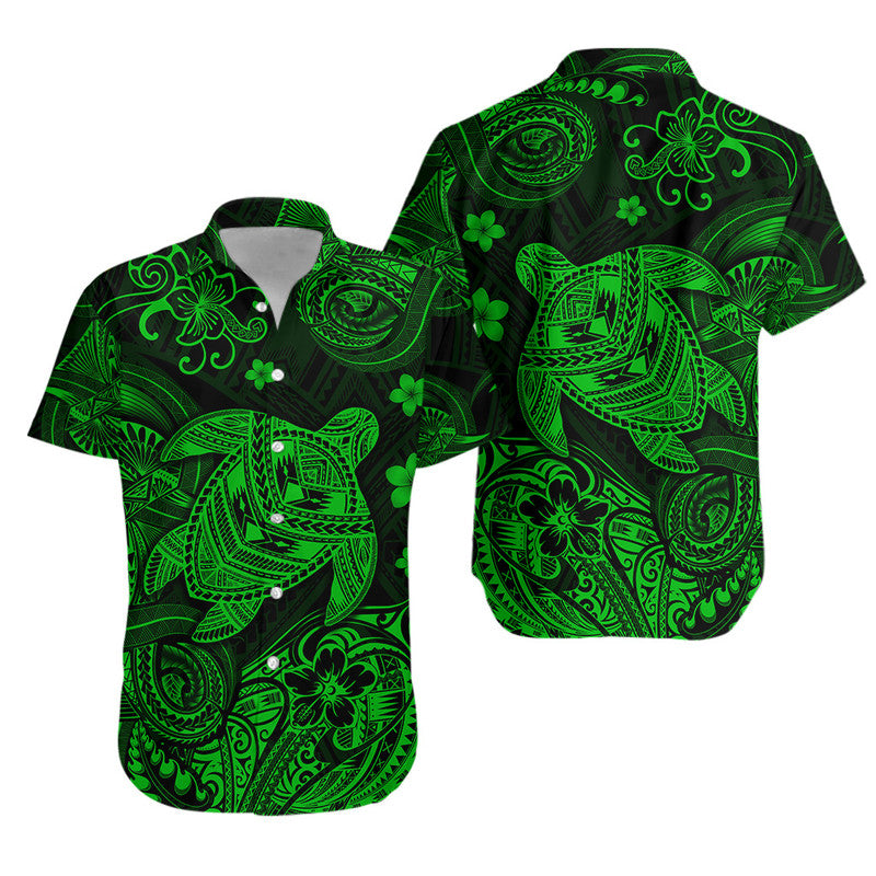 Hawaii Turtle Polynesian Matching Dress and Hawaiian Shirt Matching Couples Outfit Plumeria Flower Unique Style Green LT8 No Dress Green - Polynesian Pride
