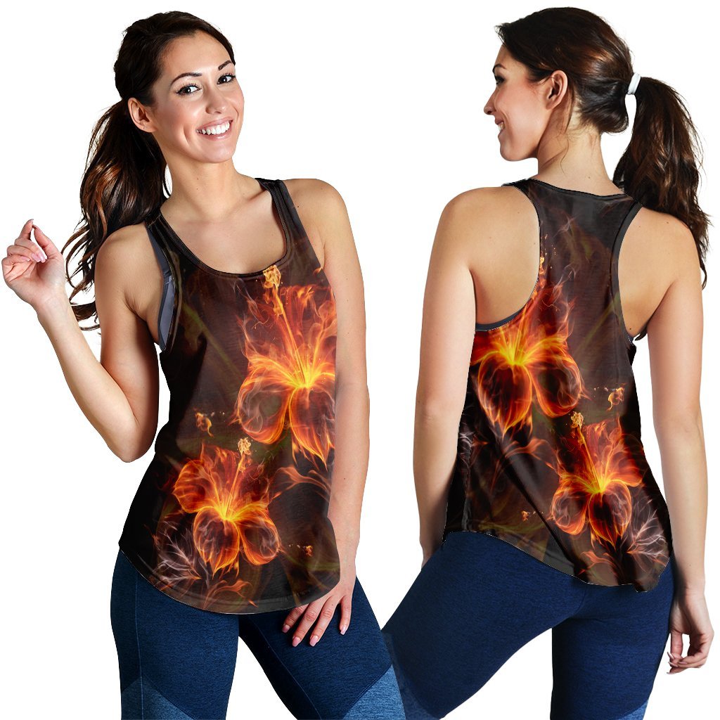Hawaiian Hibiscus Fire Polynesian Racerback Tank - AH Black - Polynesian Pride
