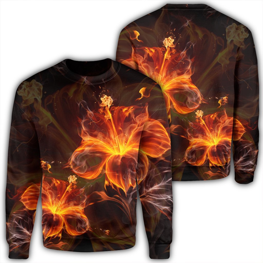 Hawaiian Hibiscus Fire Polynesian Sweatshirt - AH Unisex Black - Polynesian Pride