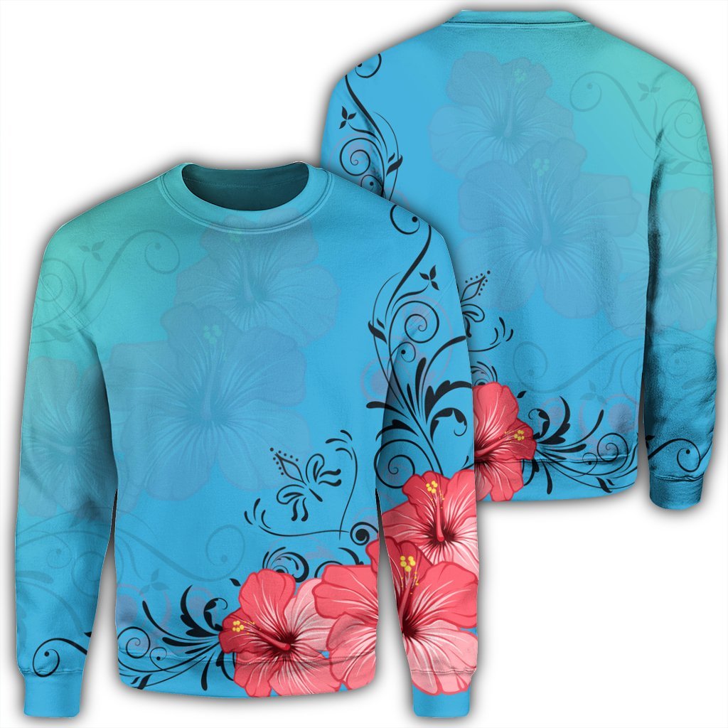 Hawaiian Hibiscus Flower Red Sweatshirt - AH - AH Unisex Black - Polynesian Pride