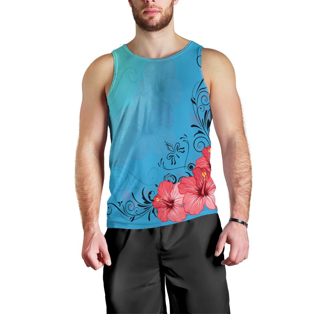 Hawaiian Hibiscus Flower Red Tank Top - AH - AH Black - Polynesian Pride