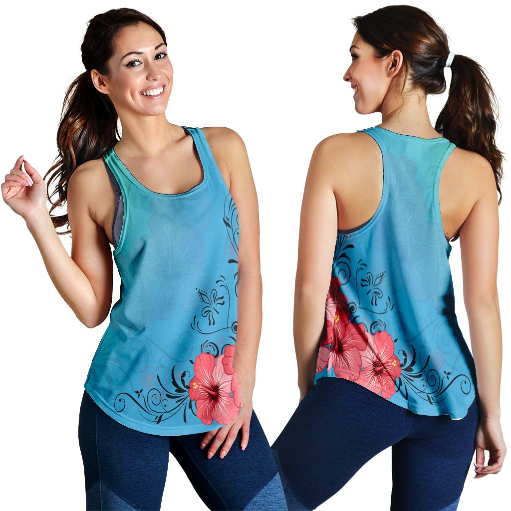 Hawaiian Hibiscus Flower Red Racerback Tank - AH - AH Black - Polynesian Pride