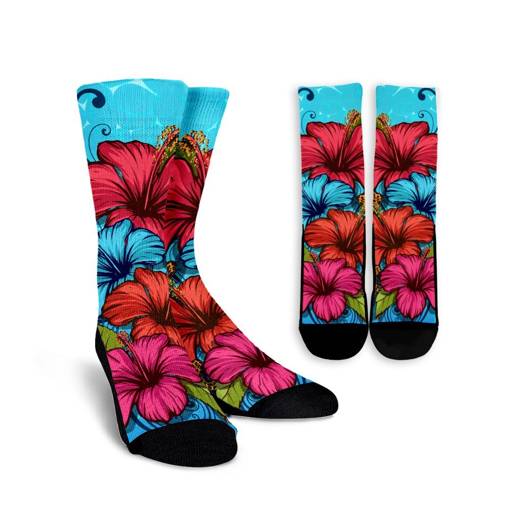 Hawaiian Hibiscus Flower Soulful Crew Socks - AH Crew Socks White - Polynesian Pride
