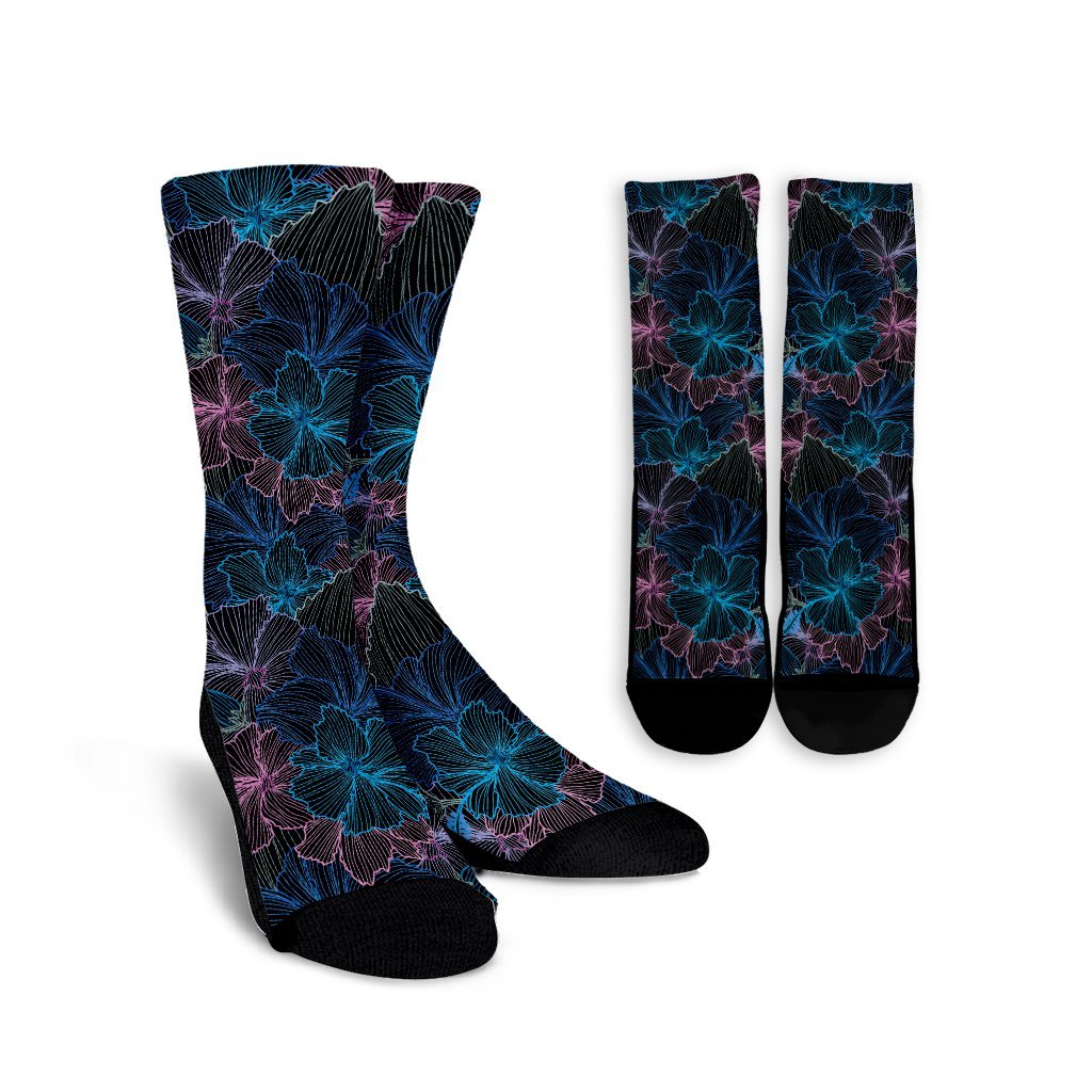 Hawaiian Hibiscus Full Color Polynesian Crew Socks - AH Crew Socks White - Polynesian Pride