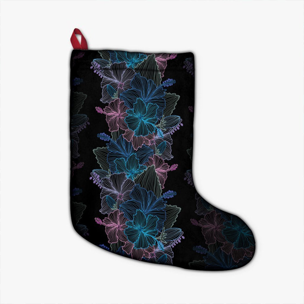 Hawaiian Hibiscus Full Color Polynesian Christmas Stocking - AH Christmas Stocking 26 X 42 cm Black - Polynesian Pride