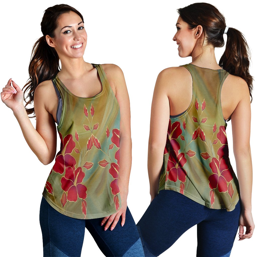 Hawaiian Hibiscus Water Color Racerback Tank - AH Black - Polynesian Pride