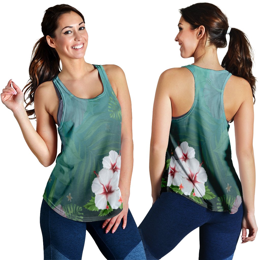 Hawaiian Hibiscus White Flower Gleeful Racerback Tank - AH Black - Polynesian Pride