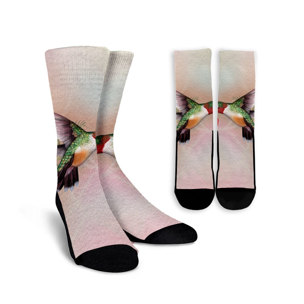 Hawaiian Hummingbirds Hibiscus Polynesian Crew Socks - AH Crew Socks White - Polynesian Pride