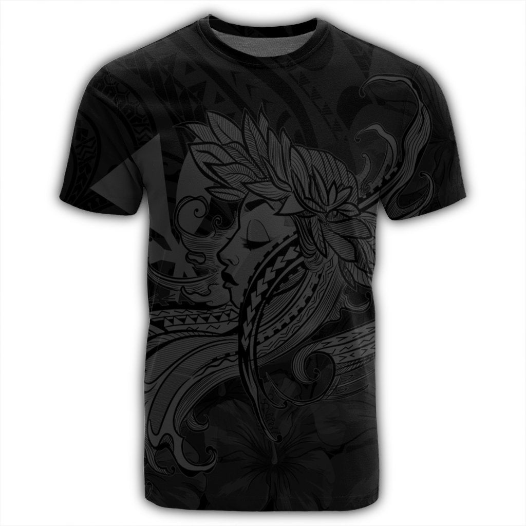 Hawaiian Map Hula Girl Hibiscus Kanaka Polynesian T Shirt Gray - Polynesian Pride