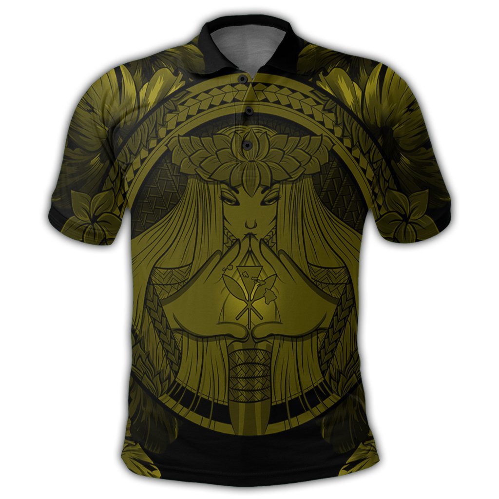 Hawaiian Map Madame Pele Polynesian Polo Shirt Yellow - Polynesian Pride