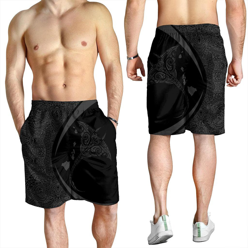 Hawaiian Map Manta Ray Polynesian Men's Shorts - Gray - Circle Style - AH - Polynesian Pride