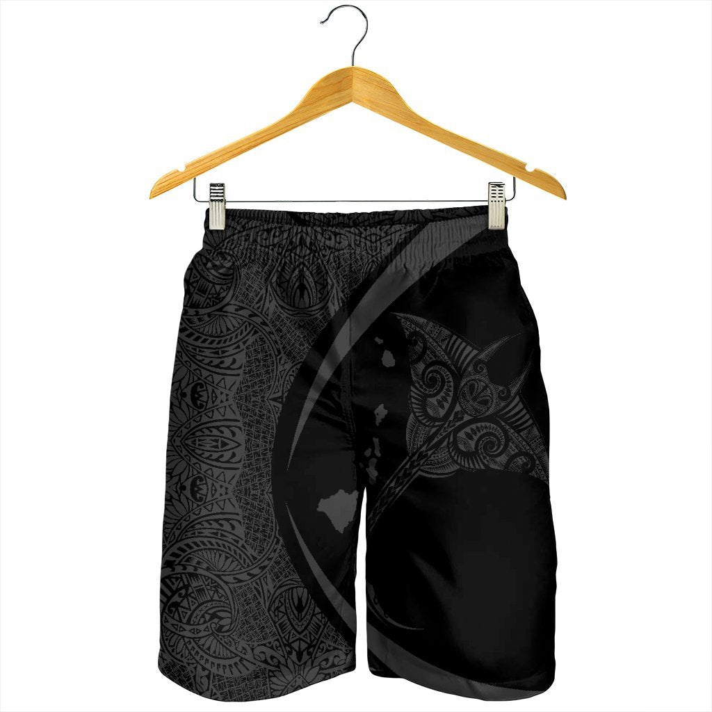 Hawaiian Map Manta Ray Polynesian Men's Shorts - Gray - Circle Style - AH - Polynesian Pride