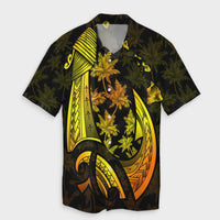 Hawaii Matching Dress and Hawaiian Shirt Hawaii Map Palm Trees Fish Hook Polynesian Colorful Yellow - Polynesian Pride
