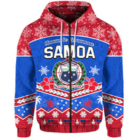 Custom Samoa Tribal Polynesian Christmas Vibe Hoodie LT9 Zip Hoodie Blue - Polynesian Pride