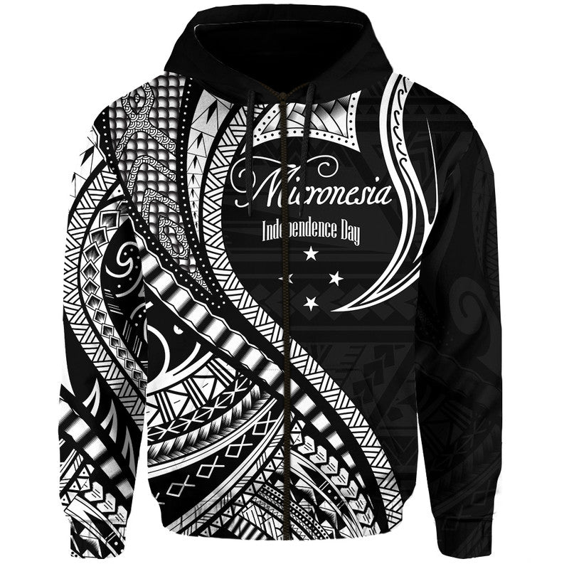 Custom Federated States of Micronesia Independence Day Hoodie Black Polynesian Wave Style LT9 Zip Hoodie Black - Polynesian Pride