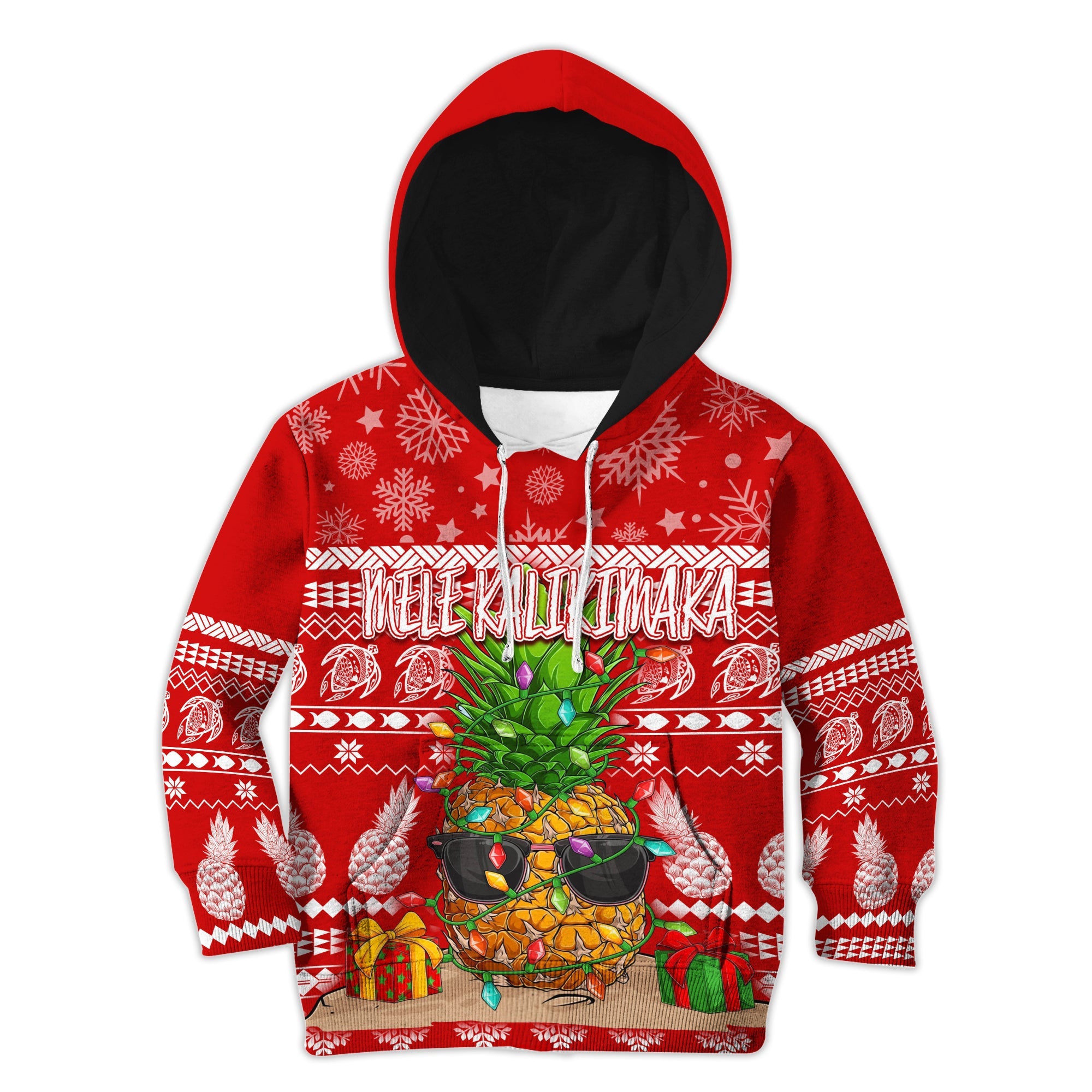 Hawaii Christmas Hoodie KID Mele Kalikimaka - Pineapple LT7 Red - Polynesian Pride