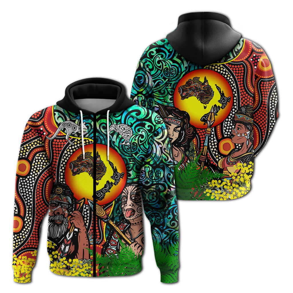 Australia Aboriginal Kangaroo Combine New Zealand Maori Kiwi Bird Hoodie LT2 Zip Hoodie ART - Polynesian Pride