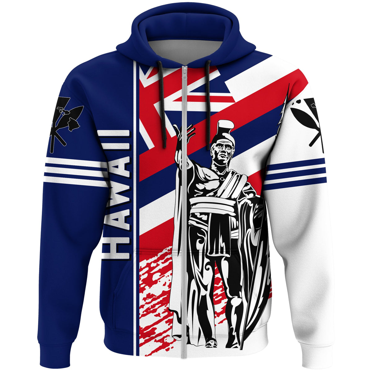 Hawaii Hoodiean Kanaka Hoodie Flag Nation Quarter Style White Zip Hoodie White - Polynesian Pride