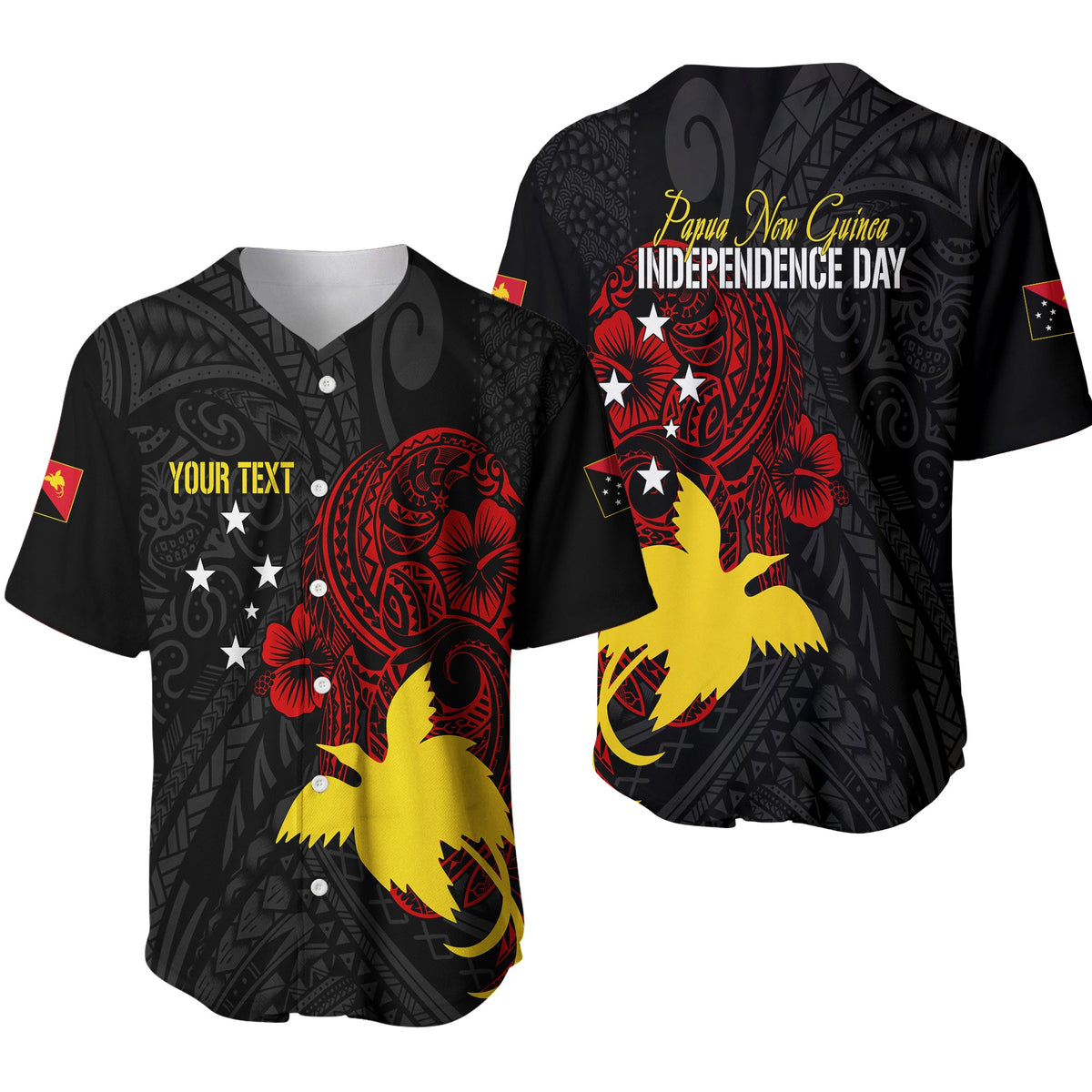 Personalised Papua New Guinea 49th Independence Baseball Jersey Tribal Turtle LT7 Black - Polynesian Pride