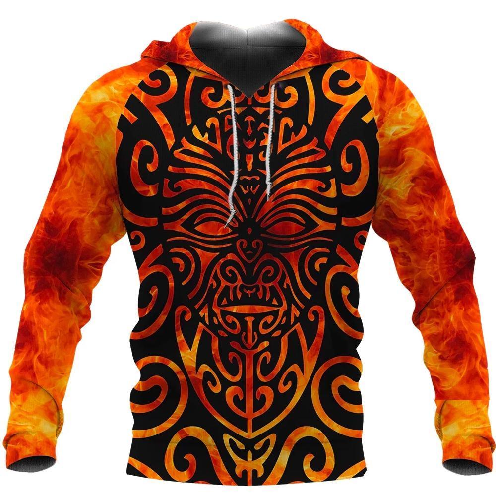 Maori Hoodie Moko Fire Unisex Orange - Polynesian Pride