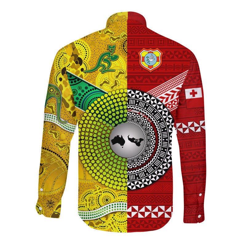 Tonga Ikale Tahi Ngatu And Australia Wallabies Aboriginal Hawaii Long Sleeve Button Shirt Rugby Together LT8 - Polynesian Pride