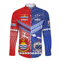 Samoa And Kiribati Hawaii Long Sleeve Button Shirt Together LT8 Unisex Blue - Polynesian Pride
