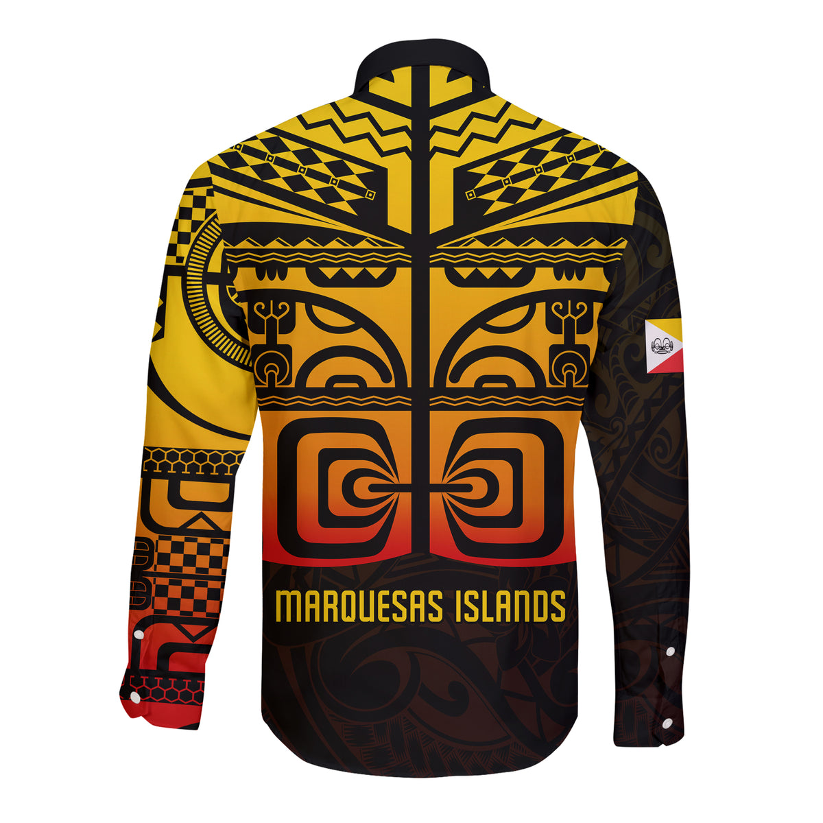Marquesas Islands Tiki Long Sleeve Button Shirt Gradient Marquesan Tattoo LT13 - Polynesian Pride
