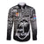 (Custom Text and Number) Fiji Rugby Hawaii Long Sleeve Button Shirt Flying Fijians Black Tapa Pattern LT13 Unisex Black - Polynesian Pride