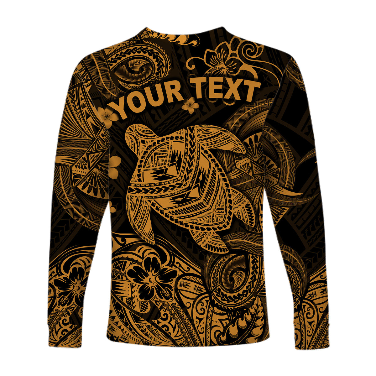 (Custom Personalised) Hawaii Turtle Polynesian Long Sleeve Shirt Plumeria Flower Unique Style - Gold LT8 - Polynesian Pride