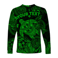 (Custom Personalised) Hawaii Turtle Polynesian Long Sleeve Shirt Plumeria Flower Unique Style - Green LT8 - Polynesian Pride