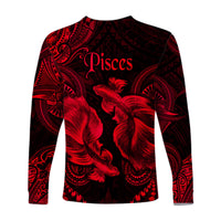 Pisces Zodiac Polynesian Long Sleeve Shirt Unique Style - Red LT8 - Polynesian Pride
