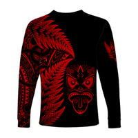New Zealand Haka Rugby Maori Long Sleeve Shirt Silver Fern Vibes - Red LT8 - Polynesian Pride