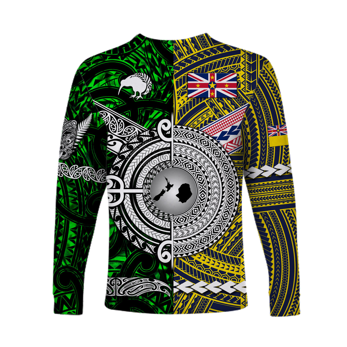 New Zealand Maori Aotearoa And Niue Together Long Sleeve Shirts - Green LT8 - Polynesian Pride