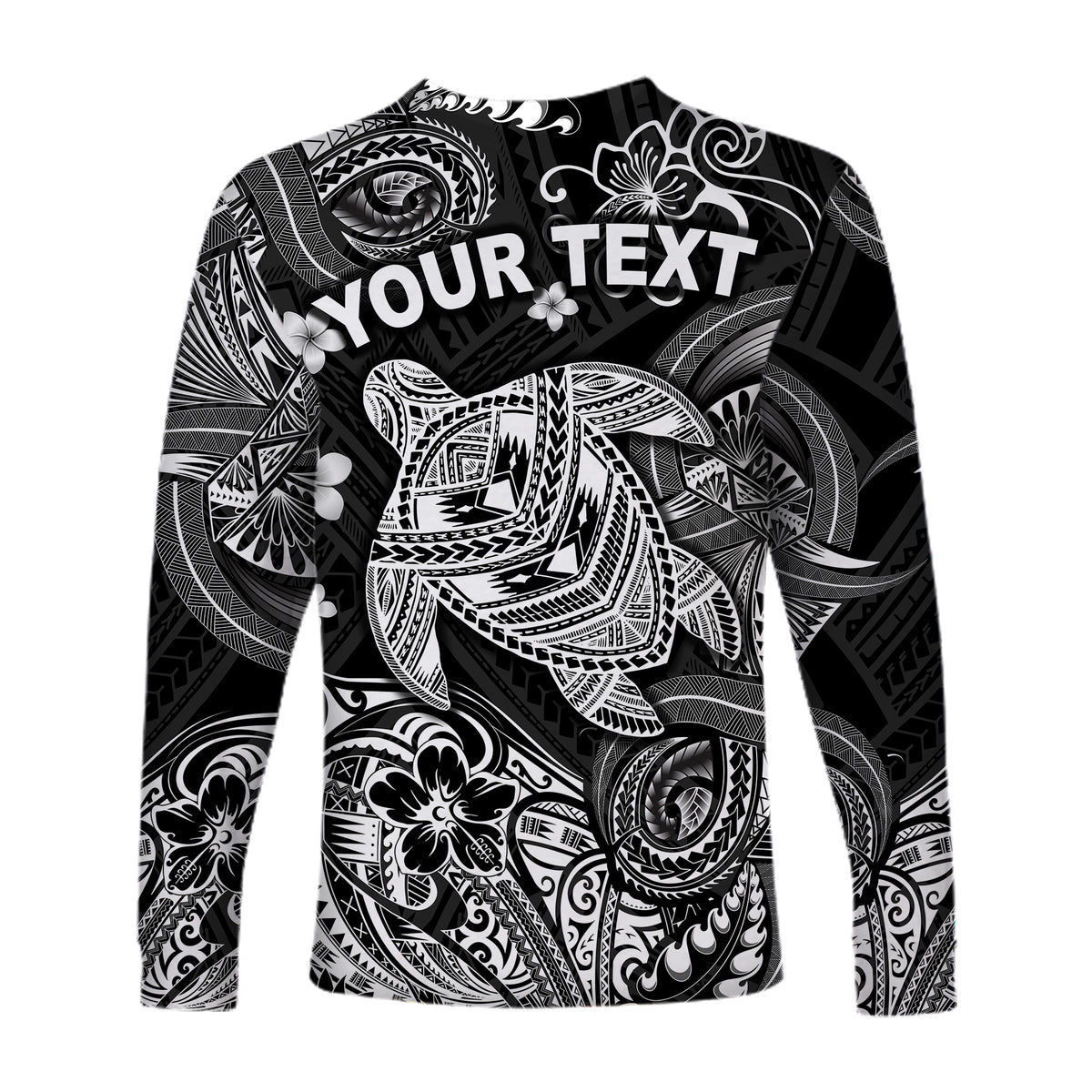 (Custom Personalised) Hawaii Turtle Polynesian Long Sleeve Shirt Plumeria Flower Unique Style - Black LT8 - Polynesian Pride