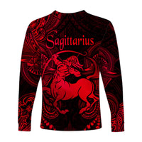 Sagittarius Zodiac Polynesian Long Sleeve Shirt Unique Style - Red LT8 - Polynesian Pride