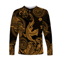 (Custom Personalised) Hawaii Angry Shark Polynesian Long Sleeve Shirt Unique Style - Gold LT8 - Polynesian Pride