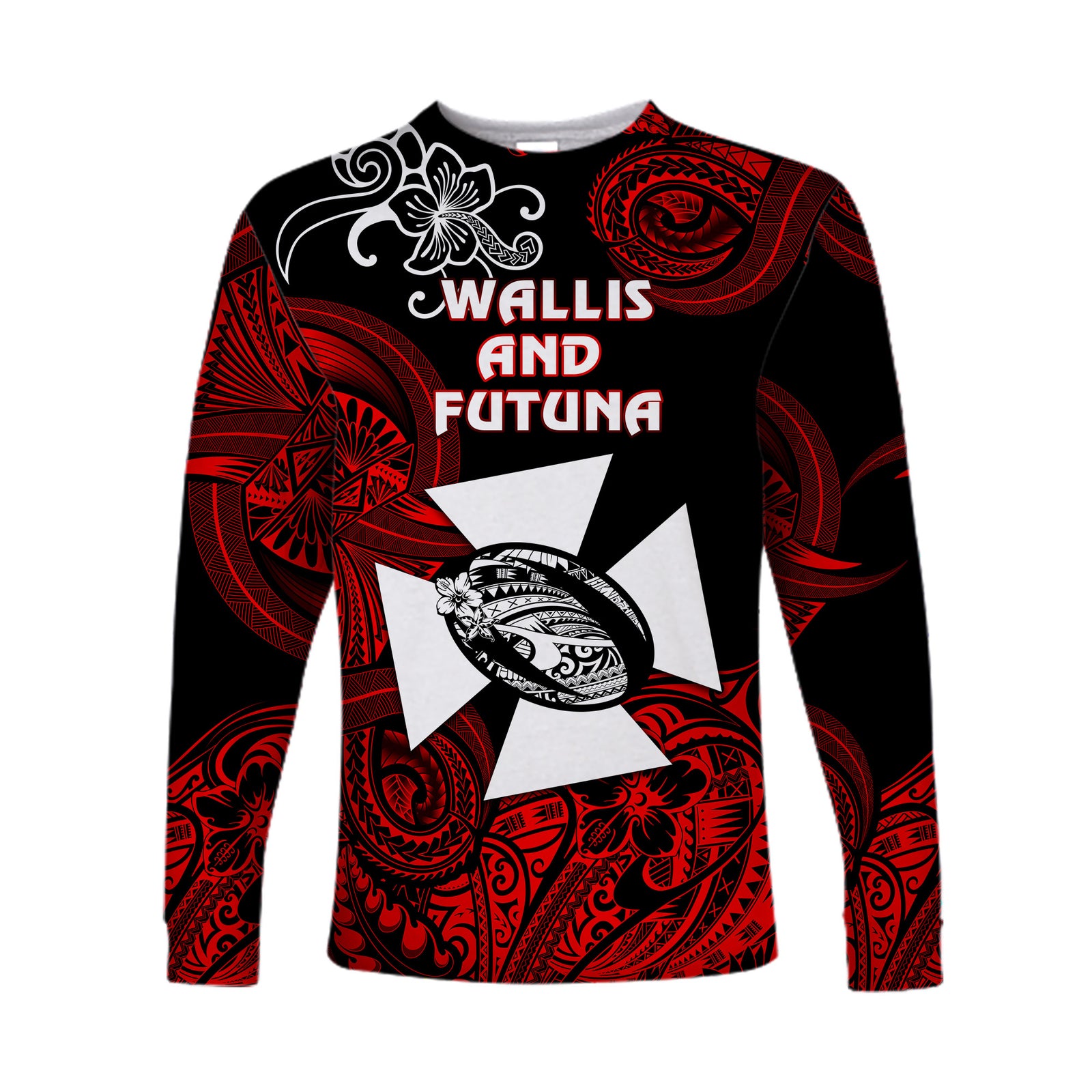 (Custom Personalised) Wallis and Futuna Polynesian Long Sleeve Shirt Unique Style - Red LT8 - Polynesian Pride
