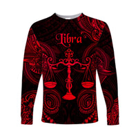 (Custom Personalised) Libra Zodiac Polynesian Long Sleeve Shirt Unique Style - Red LT8 Unisex Red - Polynesian Pride