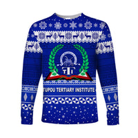(Custom Personalised) Tupou Tertiary Institute Christmas Long Sleeve Shirt Simple Style LT8 Unisex Blue - Polynesian Pride