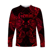 Gemini Zodiac Polynesian Long Sleeve Shirt Unique Style - Red LT8 Unisex Red - Polynesian Pride