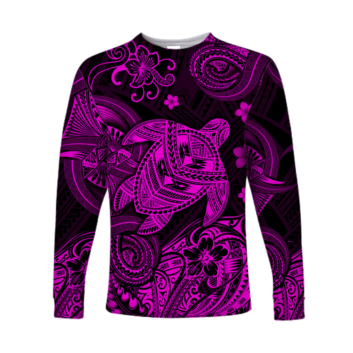 Hawaii Turtle Polynesian Long Sleeve Shirt Plumeria Flower Unique Style - Pink LT8 Unisex Pink - Polynesian Pride
