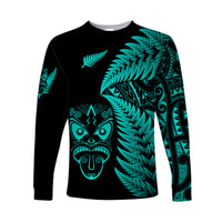 New Zealand Haka Rugby Maori Long Sleeve Shirt Silver Fern Vibes - Turquoise LT8 Unisex Turquoise - Polynesian Pride