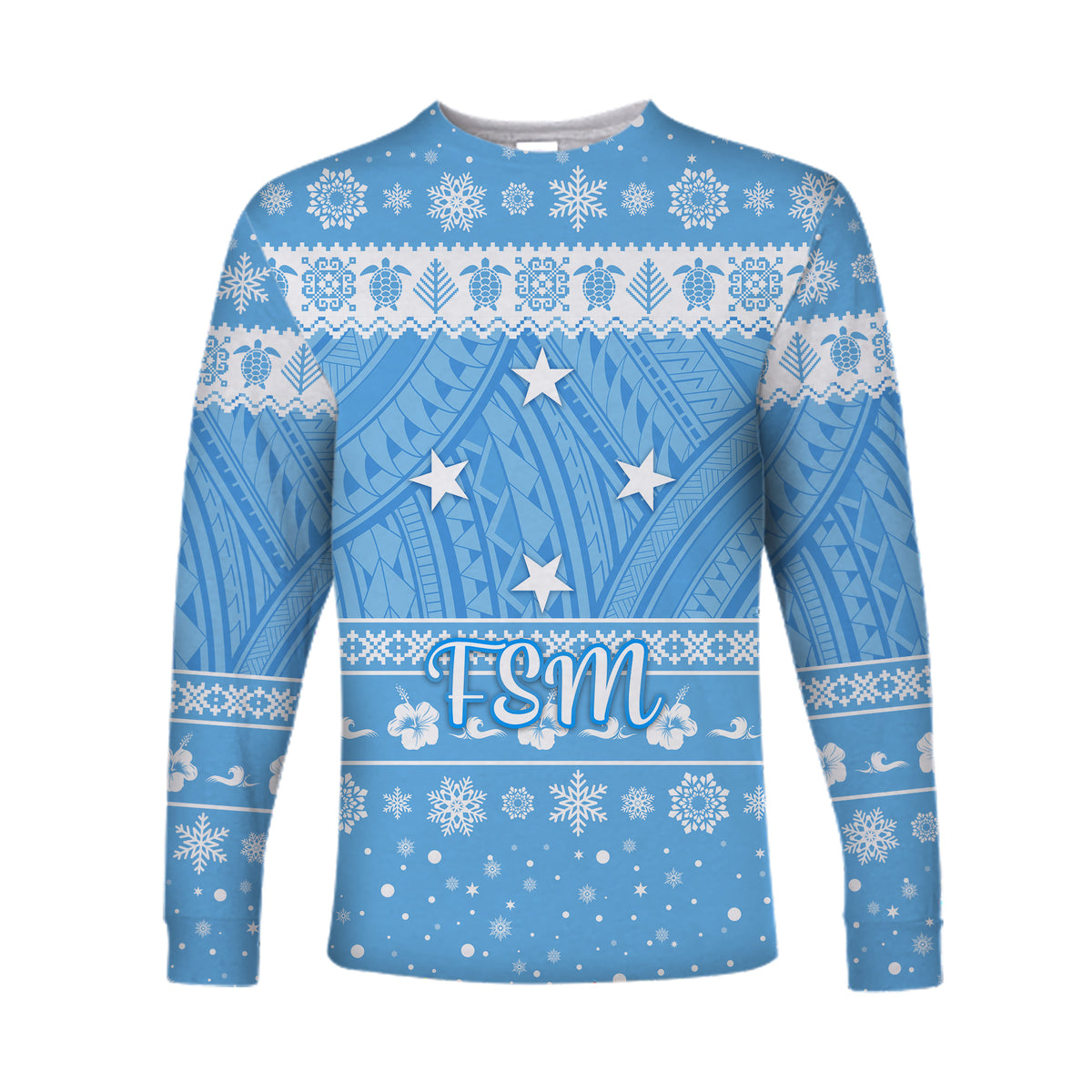 (Custom Personalised) Federated States of Micronesia Christmas Long Sleeve Shirt Simple Style - FSM Flag LT8 Unisex Blue - Polynesian Pride