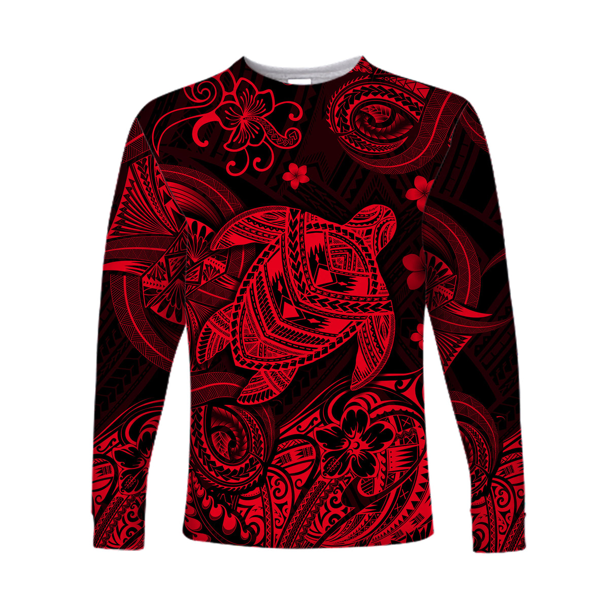 (Custom Personalised) Hawaii Turtle Polynesian Long Sleeve Shirt Plumeria Flower Unique Style - Red LT8 - Polynesian Pride