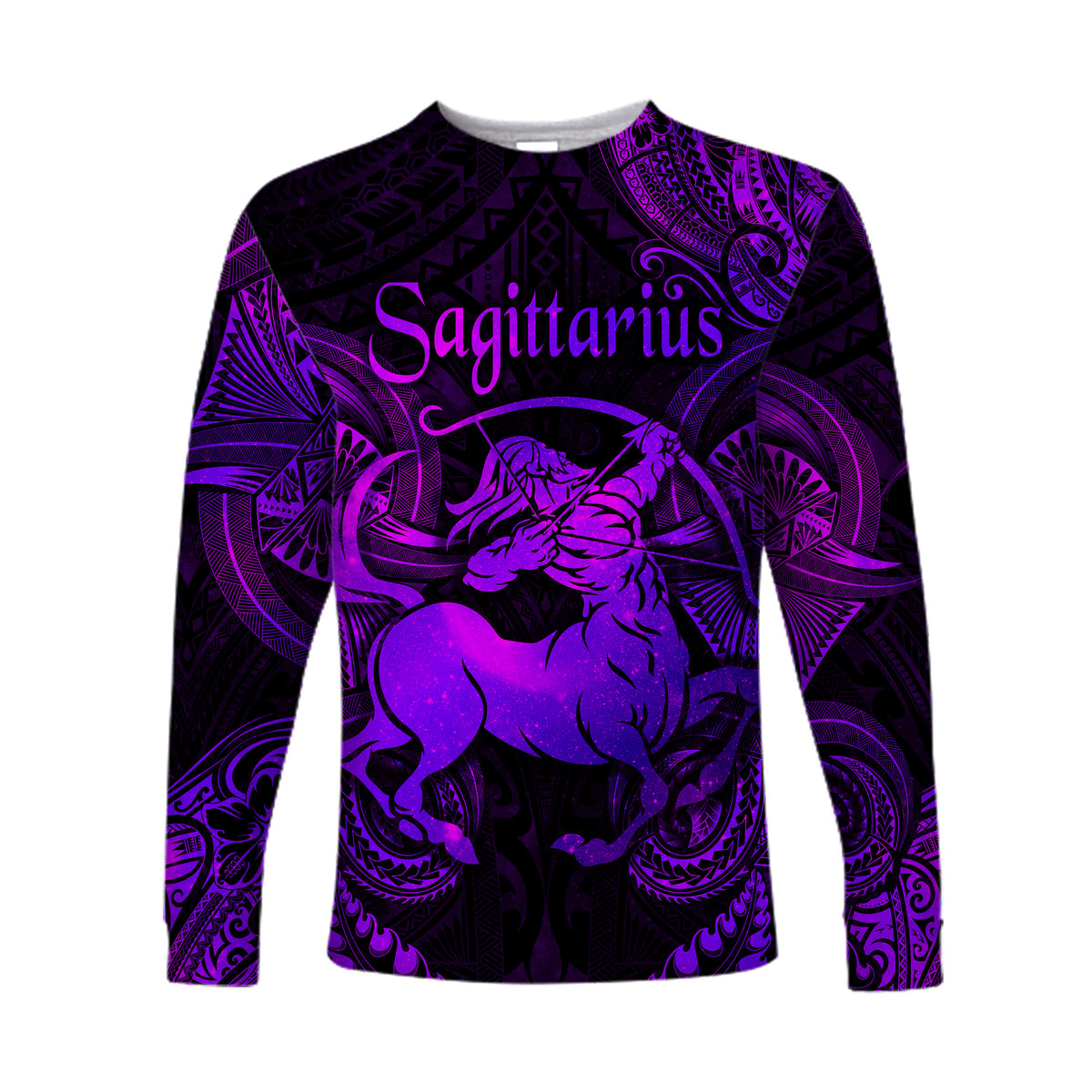 (Custom Personalised) Sagittarius Zodiac Polynesian Long Sleeve Shirt Unique Style - Purple LT8 Unisex Purple - Polynesian Pride