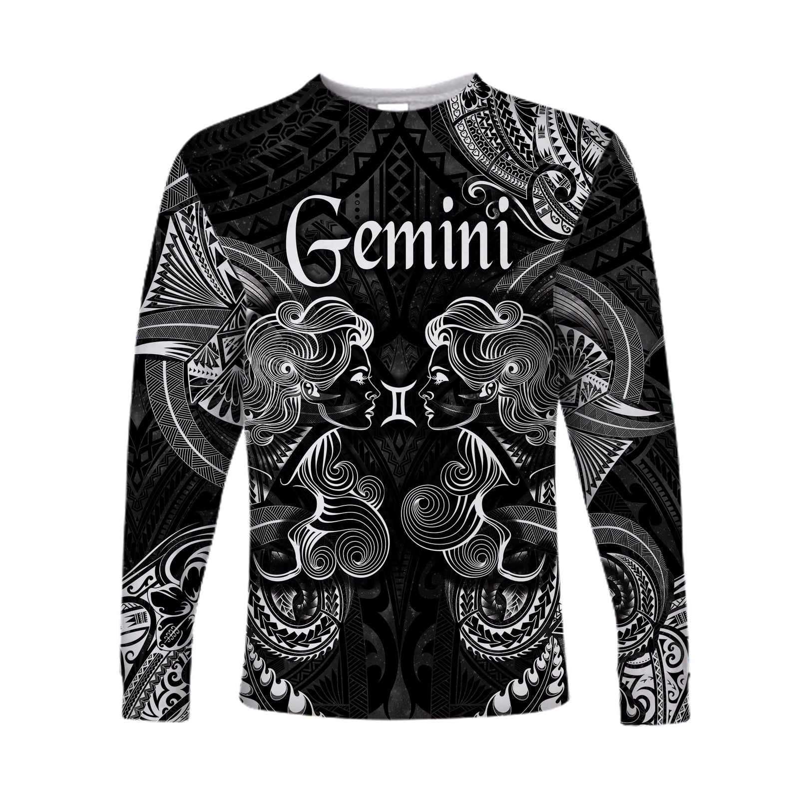 Gemini Zodiac Polynesian Long Sleeve Shirt Unique Style - Black LT8 Unisex Black - Polynesian Pride