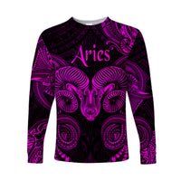 Aries Zodiac Polynesian Long Sleeve Shirt Unique Style - Pink LT8 Unisex Pink - Polynesian Pride