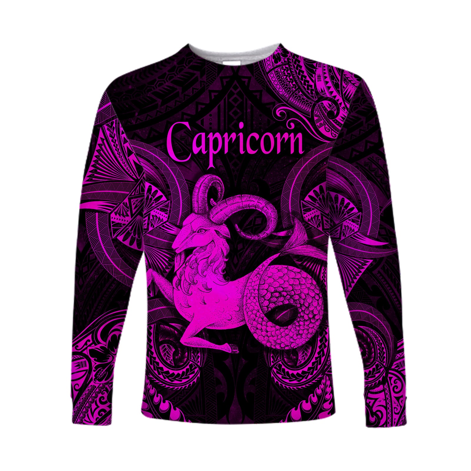 (Custom Personalised) Capricorn Zodiac Polynesian Long Sleeve Shirt Unique Style - Pink LT8 Unisex Pink - Polynesian Pride