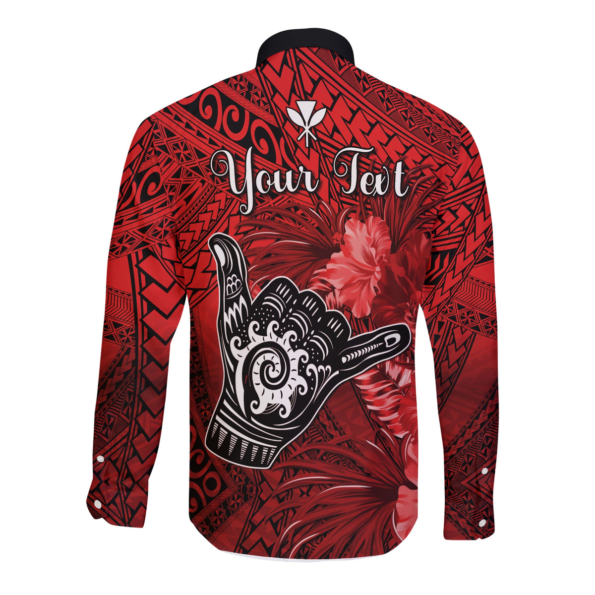 (Custom Personalised) The Shaka Hawaii Long Sleeve Button Shirt Tropical Flowers Red Version LT13 - Polynesian Pride